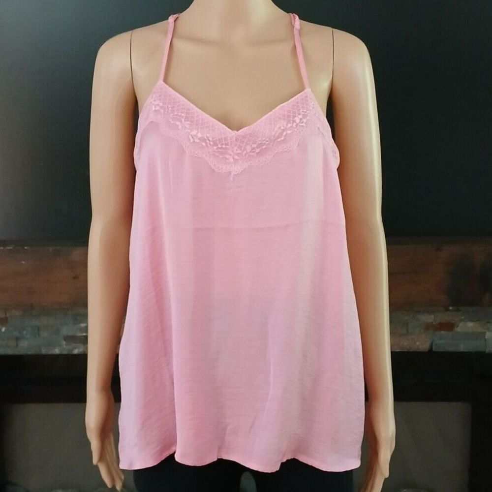 NWT Women's Large Pink Silky Tank Top Adjustable Straps Lightweight Beachy